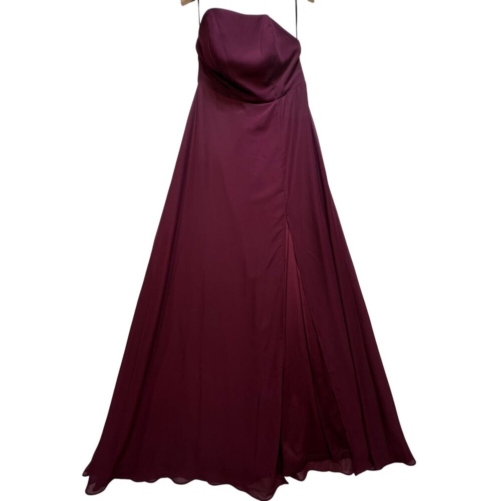 Birdy Grey Women's Bridesmaid Maxi Dress Side Slit Size M Burgundy Back Zip